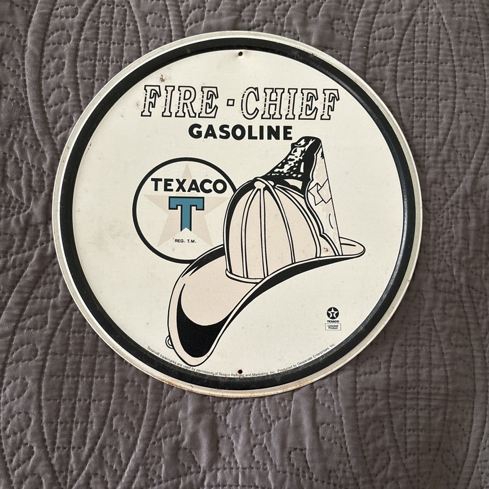 Texaco Fire Chief Gasoline 12" Round Metal Sign Oil Gas Pump Plate